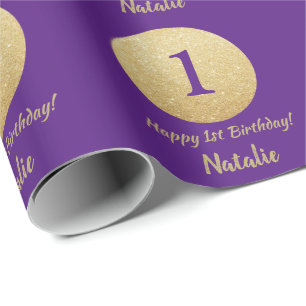 Papier Cadeau Joyeux 15e anniversaire Parties scintillant violet