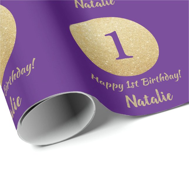 Papier Cadeau Joyeux 15e anniversaire Parties scintillant violet (Coin rond)
