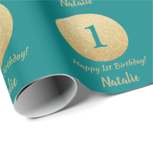 Papier Cadeau Joyeux 15e anniversaire Turquoise et Parties scint