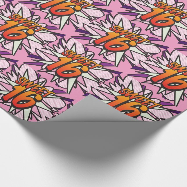 Papier Cadeau Joyeux 16 Bande Dessinée Pop Art Rose (Coin)