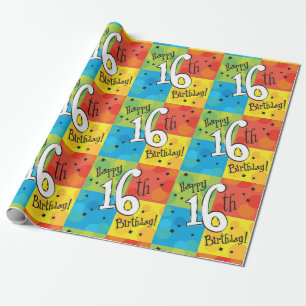 Papier Cadeau Joyeux 16ème anniversaire coloré