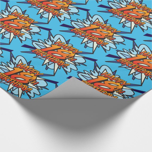 Papier Cadeau Joyeux 18e ANNIVERSAIRE Bande dessinée Pop Art ble (Coin)