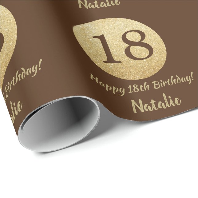 Papier Cadeau Joyeux 18e anniversaire Brown et Parties scintilla (Coin rond)