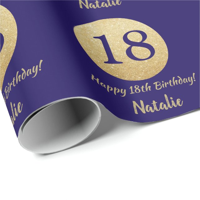 Papier Cadeau Joyeux 18e anniversaire Marine Parties scintillant (Coin rond)