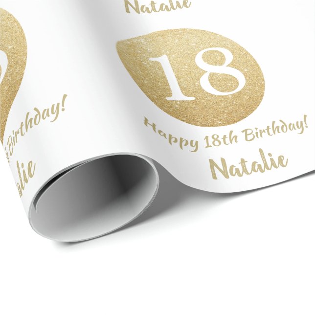 Papier Cadeau Joyeux 18e anniversaire Parties scintillant or et  (Coin rond)