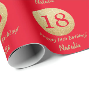 Papier Cadeau Joyeux 18e anniversaire Parties scintillant rouge