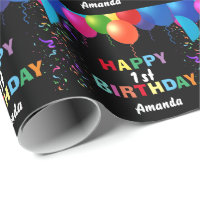 Joyeux 1er anniversaire ballons colorés Noir