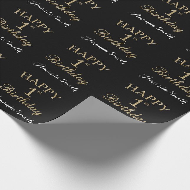 Papier Cadeau Joyeux 1er anniversaire Parties scintillant d'or p (Coin)