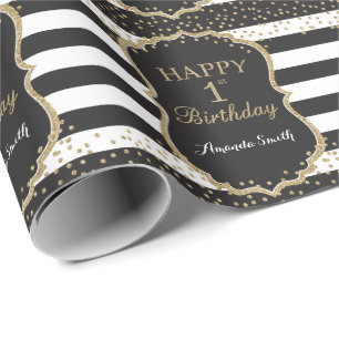 Papier Cadeau Joyeux 1er anniversaire Parties scintillant d'or p