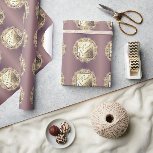 Papier Cadeau "Joyeux 21e Anniversaire" laiton (Artisanat)