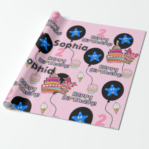 Papier Cadeau Joyeux 2 Anniversaire Ballons papier d'enveloppeme