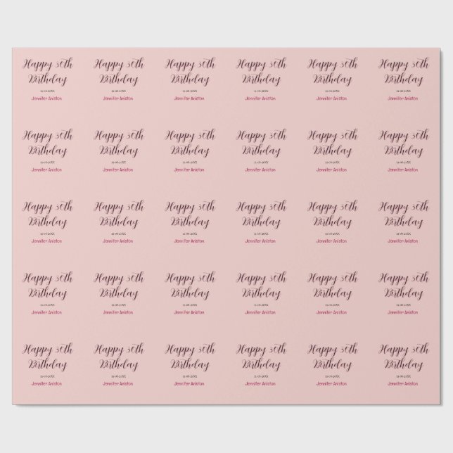 Papier Cadeau Joyeux 30e anniversaire nom date élégant simple  (Plat)