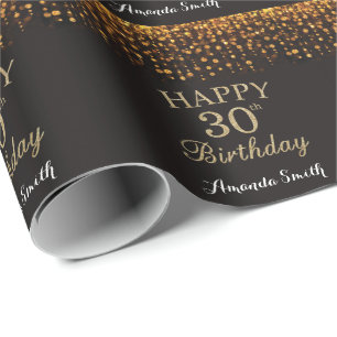 Papier Cadeau Joyeux 30e anniversaire Parties scintillant Noire