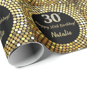 Papier Cadeau Joyeux 30e anniversaire Parties scintillant Noire