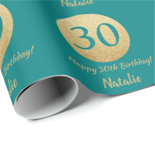 Papier Cadeau Joyeux 30e anniversaire Turquoise et Parties scint