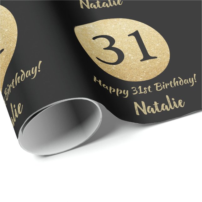 Papier Cadeau Joyeux 31e anniversaire Parties scintillant Noir e (Coin rond)
