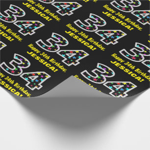Papier Cadeau Joyeux 34e anniversaire, Fun Colorful Stars Motif 