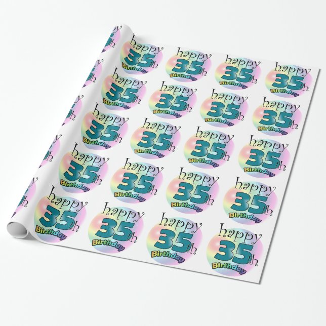 Papier Cadeau Joyeux 35e anniversaire (blauw) (Déroulé)
