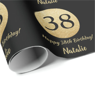 Papier Cadeau Joyeux 38e anniversaire Parties scintillant Noir e