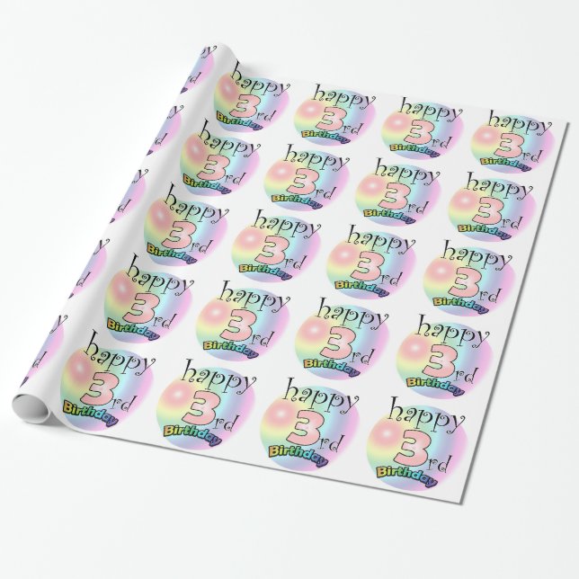 Papier Cadeau Joyeux 3e anniversaire (roze) (Déroulé)