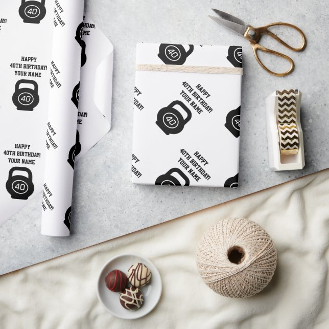 Papier Cadeau Joyeux 40e anniversaire de la fête fitness gym ket (Artisanat)