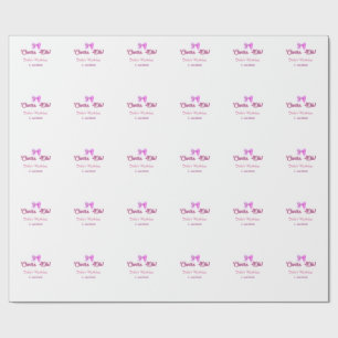 Papier Cadeau Joyeux 40e anniversaire nom date mauve rose ruban