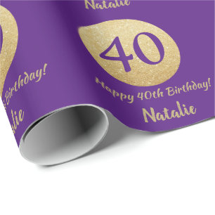 Papier Cadeau Joyeux 40e anniversaire Parties scintillant violet