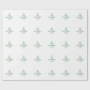 Papier Cadeau Joyeux 40e anniversaire vert ajouter nom monogramm
