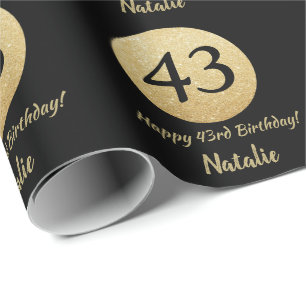 Papier Cadeau Joyeux 43e anniversaire Parties scintillant Noir e