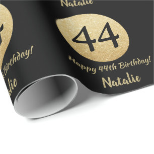 Papier Cadeau Joyeux 44e anniversaire Parties scintillant Noir e