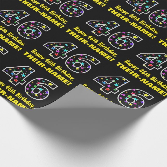 Papier Cadeau Joyeux 46e anniversaire, Fun Colorful Stars Motif  (Coin)