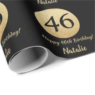 Papier Cadeau Joyeux 46e anniversaire Parties scintillant Noir e