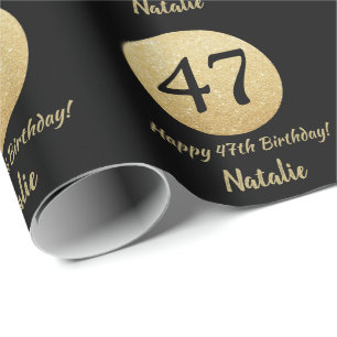 Papier Cadeau Joyeux 47e anniversaire Parties scintillant Noir e