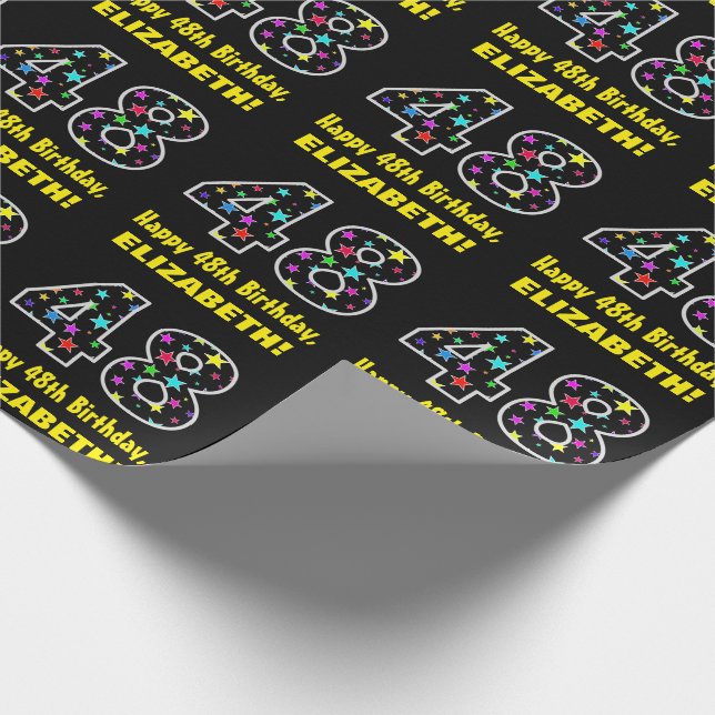 Papier Cadeau Joyeux 48e anniversaire, Fun Colorful Stars Motif  (Coin)