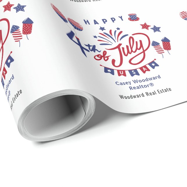 Papier Cadeau Joyeux 4 juillet États-Unis | Marketing immobilier (Coin rond)
