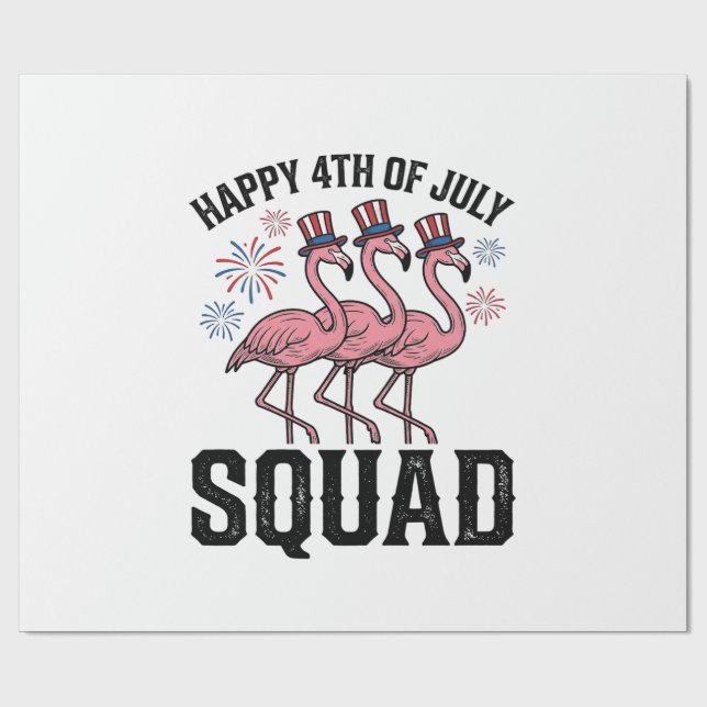 Papier Cadeau Joyeux 4 juillet Flamingo Squad Vector Design_1 (Plat)