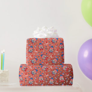 Papier Cadeau Joyeux 4 juillet J'aime les États-Unis Gnome patri