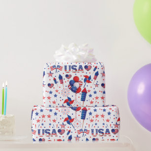 Papier Cadeau Joyeux 4 juillet Red Blue Cute Party