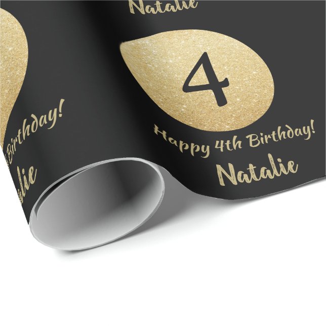 Papier Cadeau Joyeux 4e anniversaire Parties scintillant Noir et (Coin rond)