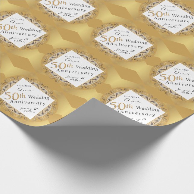 Papier Cadeau "Joyeux 50e Anniversaire" couleur or mat (Coin)