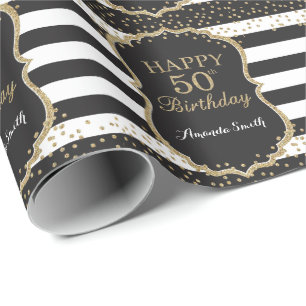 Papier Cadeau Joyeux 50e anniversaire Gold Parties scintillant W