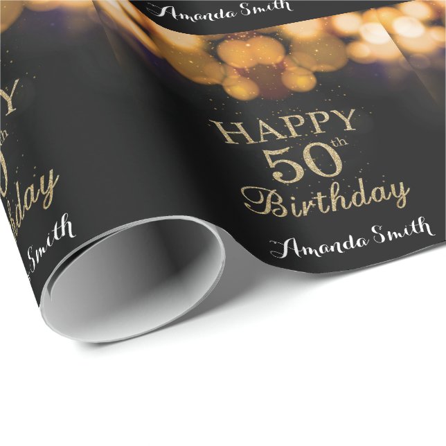 Papier Cadeau Joyeux 50e anniversaire Parties scintillant Noire  (Coin rond)