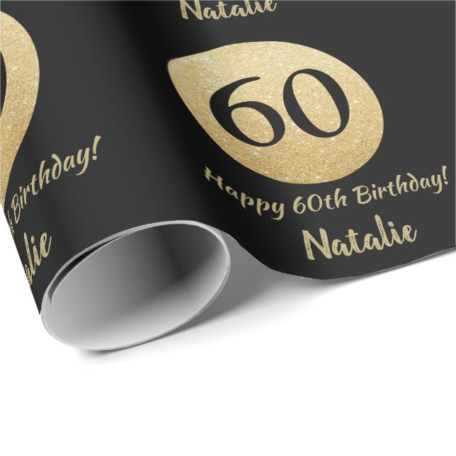Papier Cadeau Joyeux 60e anniversaire Parties scintillant Noir e (Coin rond)