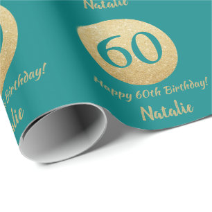 Papier Cadeau Joyeux 60e anniversaire Turquoise et Parties scint