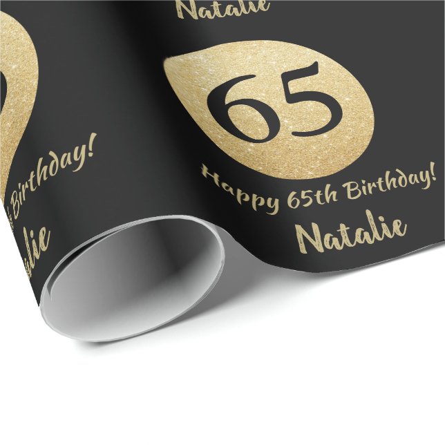 Papier Cadeau Joyeux 65e anniversaire Parties scintillant Noir e (Coin rond)