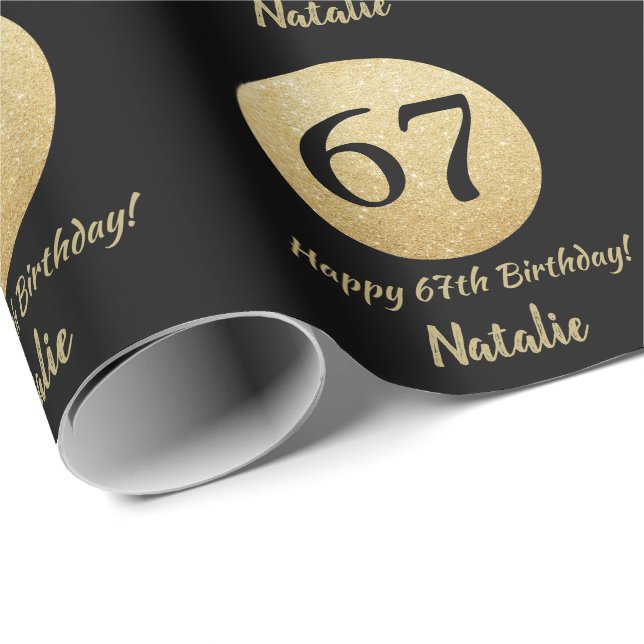 Papier Cadeau Joyeux 67e anniversaire Parties scintillant Noir e (Coin rond)
