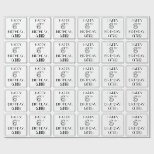 Papier Cadeau JOYEUX 6E ANNIVERSAIRE ; Style Art Déco ; Nom pers