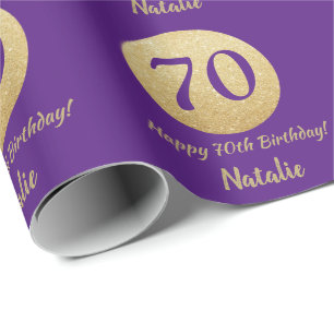 Papier Cadeau Joyeux 70e anniversaire Purple and Gold Parties sc