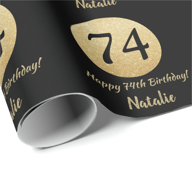 Papier Cadeau Joyeux 74e anniversaire Parties scintillant Noir e (Coin rond)