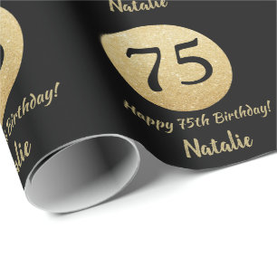 Papier Cadeau Joyeux 75e anniversaire Parties scintillant Noir e